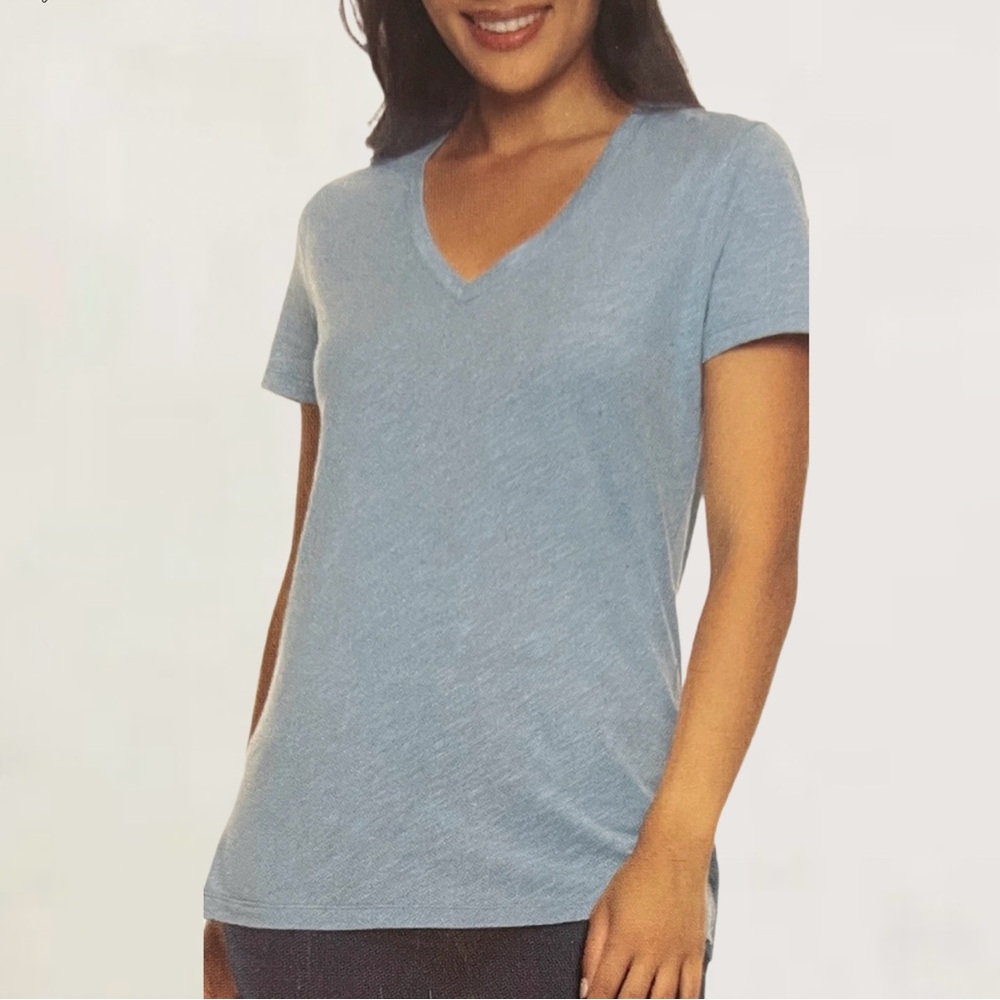Felina‎ Women's Slub Jersey V-Neck Tee Short Sleeve Blue Pullover T-Shirt Medium